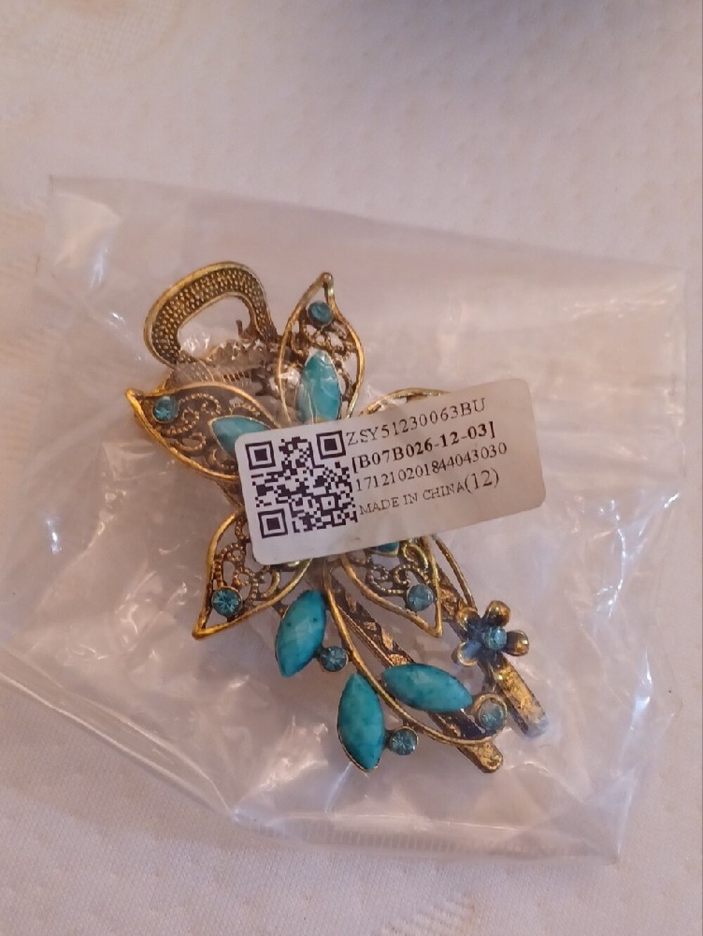 Gold-Tone Floral Hair Clip with Turquoise Stones - Picture 6 of 8